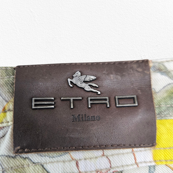 Etro Italy Floral Print Straight Leg Pants Multicolor Botanical Jeans Size 32 - Picture 6 of 10